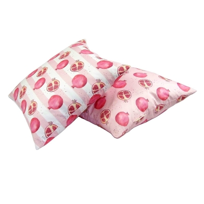 Pomegranate stripe cushion -  Pomegranate print Luxury cushion -   Pink and White -   50cm x 50cm -   100% Cotton -   Duck Feather Filling -   Hand Painted Design -   Concealed Zip -   Made in Great Britain - 
