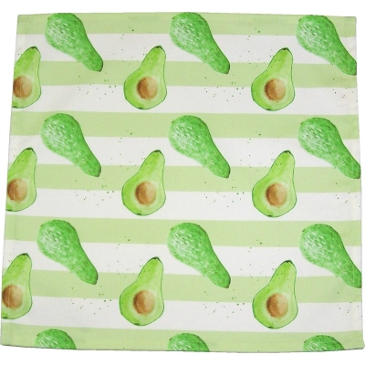Avocado stripe napkin -  Avocado print Luxury Napkin -   Green and White -   38cm x 38cm -   100% Cotton -   Hand Painted Design -   Made in Great Britain - 