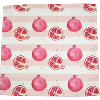 Pomegranate stripe napkin -  Pomegranate print Luxury Napkin -   Pink and White -   38cm x 38cm -   100% Cotton -   Hand Painted Design -   Made in Great Britain - 
