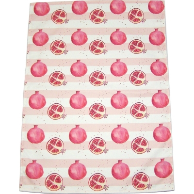 Pomegranate Stripe Tea Towel -  Pomegranate print Luxury Tea Towel -   Pink and White -   50cm x 70cm -   100% Cotton -   Hand Painted Design -   Made in Great Britain - 
