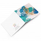 Oh Hey Card -  Oh Hey Card -   Blue and Gold -   Blank inside -   6”x6” -   100% recycled card -   Brown envelope included -   Hand painted design -   Made in Great Britain - 