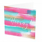 Hooray! Card -  Hooray Card -   Pink, Blue and Gold -   Blank inside -   6”x6” -   100% recycled card -   Brown envelope included -   Hand painted design -   Made in Great Britain - 