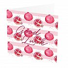 Good Luck Card Pomegranate -  Good Luck Card with Pomegranate design -   Pink and White -   Blank inside -   6”x6” -   100% recycled card -   Brown envelope included -   Hand painted design -   Made in Great Britain - 