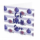 Get Well Soon Card Fig -  Get Well Soon Card with Fig design -   Purple and White -   Blank inside -   6”x6” -   100% recycled card -   Brown envelope included -   Hand painted design -   Made in Great Britain - 