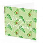 Happy Birthday Card Avocado -  Happy Birthday Card with Avocado design -   Green and White -   Blank inside -   6”x6” -   100% recycled card -   Brown envelope included -   Hand painted design -   Made in Great Britain - 