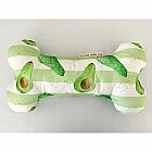 Avocado Stripe Bone -  36 x 20 x 8 cm -   100% Cotton Drill -   100% Recycled Polyester Stuffing -   Hand painted Avocado design -   Handmade in UK -   Sponge clean only -   Always supervise your pet during play - 